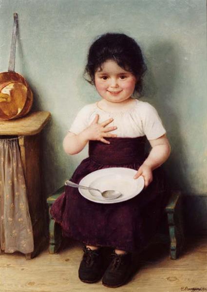 Sitting little girl in a peasant interior, 1904 - Carl von Bergen
