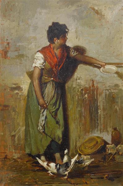 Feeding the pigeons, 1878 - Giacomo Favretto