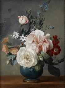 Roses, Orange Blossom and Other Flowers in a Blue Vase - Anne Vallayer-Coster