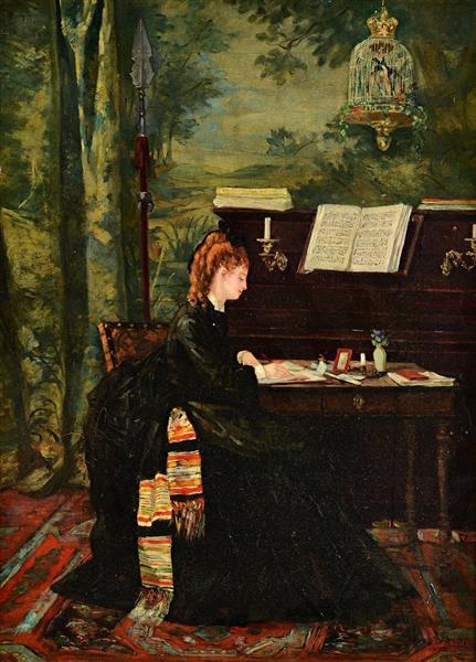 A Lady Seated at a Writing Desk by a Piano, 1872 - Луиза Аббема