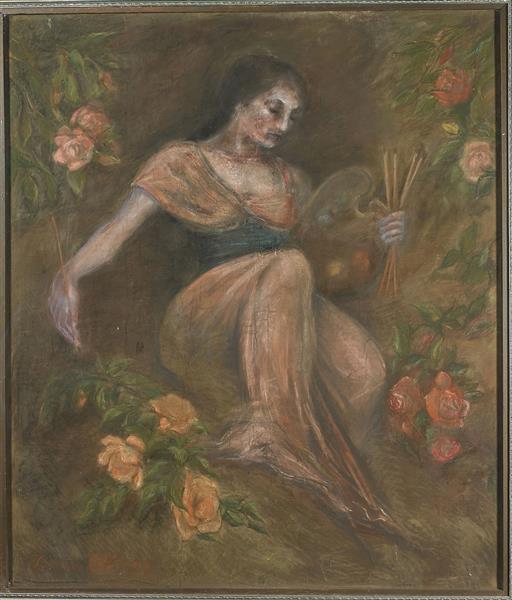 Seated Artist Surrounded by Roses - Луиза Аббема