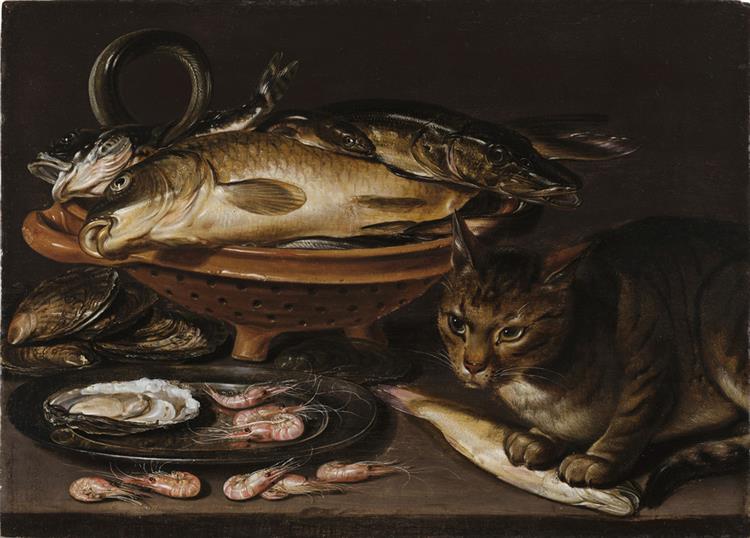 Still Life of Fish and Cat, c.1620 - Клара Петерс