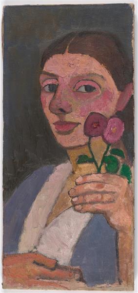 Self Portrait with Two Flowers in Her Raised Left Hand, 1907 - Paula Modersohn-Becker