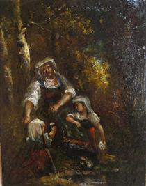 A woman and two girls - Адольф Жозеф Тома Монтичелли