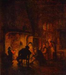 A Talk at Fireplace - Adriaen van Ostade
