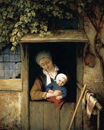 Mother Holding Her Child in a Doorway - Adriaen van Ostade