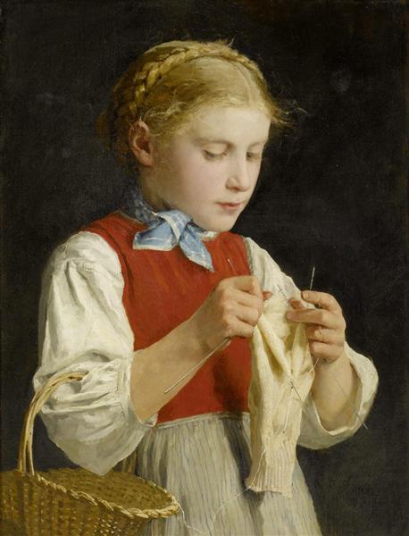 Young Girl Knitting, 1884 - Альберт Анкер