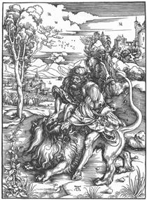 Самсон убивает льва - Альбрехт Дюрер