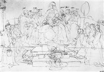 Studies on a great "picture of the Virgin"   Madonna and Child, saints and angels playing - Albrecht Durer