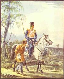 A Mounted Cossack Escorting a Peasant - Alexander Orlowski