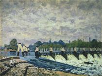 Molesey Weir at Hampton Court Morning - Alfred Sisley