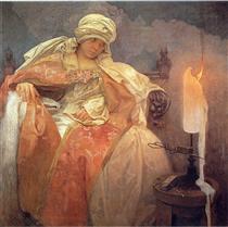 Woman with a Burning Candle - Alfons Mucha