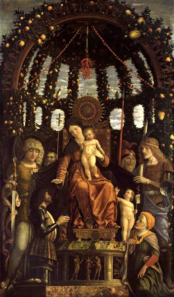 The Virgin of Victory (The Madonna and Child Enthroned with Six Saints and Adored by Gian Francesco II Gonzaga), 1496 - Andrea Mantegna