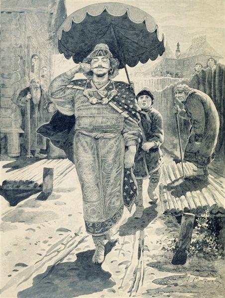Churilo Plenkovich. Illustration for the book "Russian epic heroes", 1895 - Andrei Petrowitsch Rjabuschkin