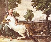 Virgin and Unicorn (A Virgin with a Unicorn) - Annibale Carracci