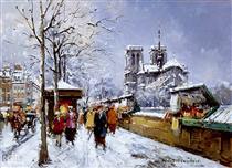 Booksellers Notre Dame, Winter - Antoine Blanchard