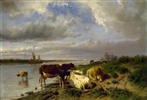 Landscape with Cattle - Антон Мауве