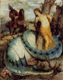Angelika, guarded by a dragon (Angelica and Ruggiero) - Arnold Böcklin