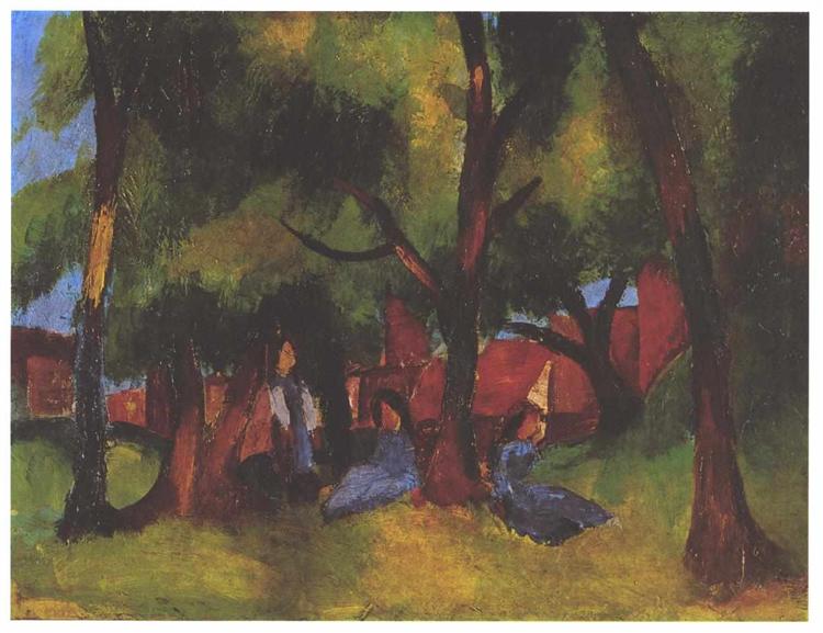 Children and sunny trees, 1913 - Август Маке