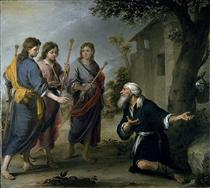 Abraham Receiving the Three Angels - Бартоломе Эстебан Мурильо
