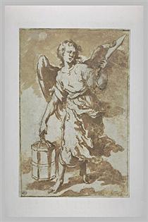 Angel holding the lantern and the sword that was used to cut the ear of Malchus - Bartolomé Esteban Murillo