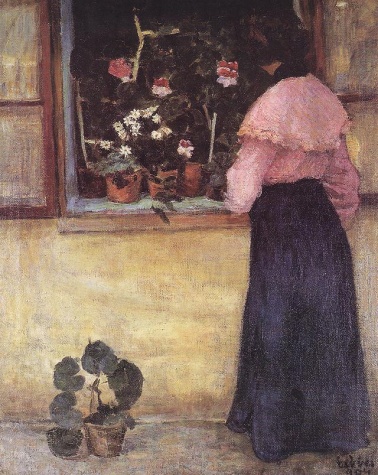 Girl by the Window with Flower, 1904 - Бела Чобель