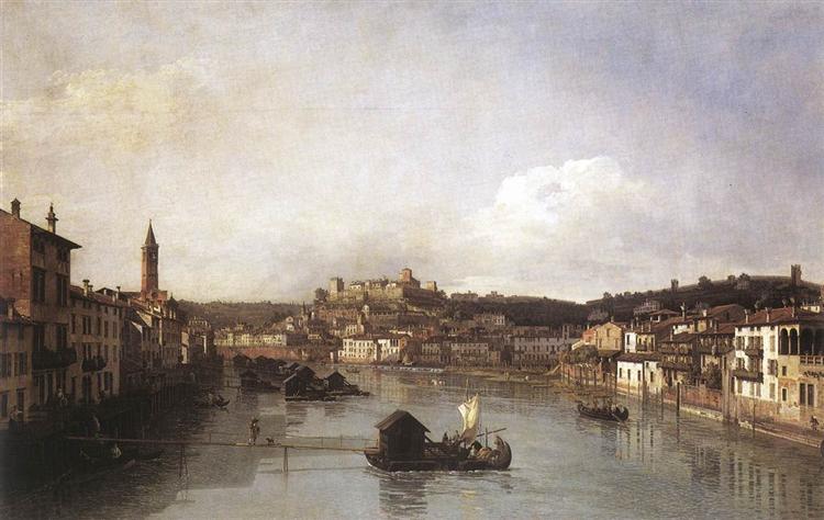 View of Verona and the River Adige from the Ponte Nuovo, c.1747 - Белотто Бернардо