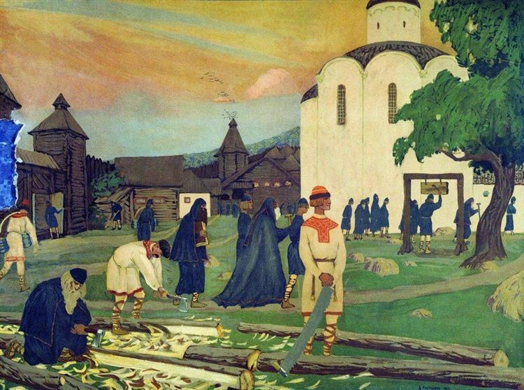 In the monastery, 1907 - Boris Kustodiev