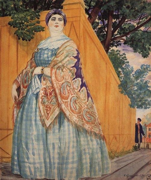 Merchant's wife on the promenade, 1920 - Борис Кустодієв