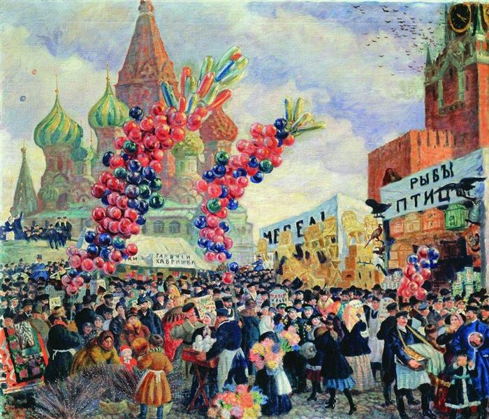 Вербный торг у Спасских ворот на Красной площади в Москве, 1917 - Борис Кустодиев