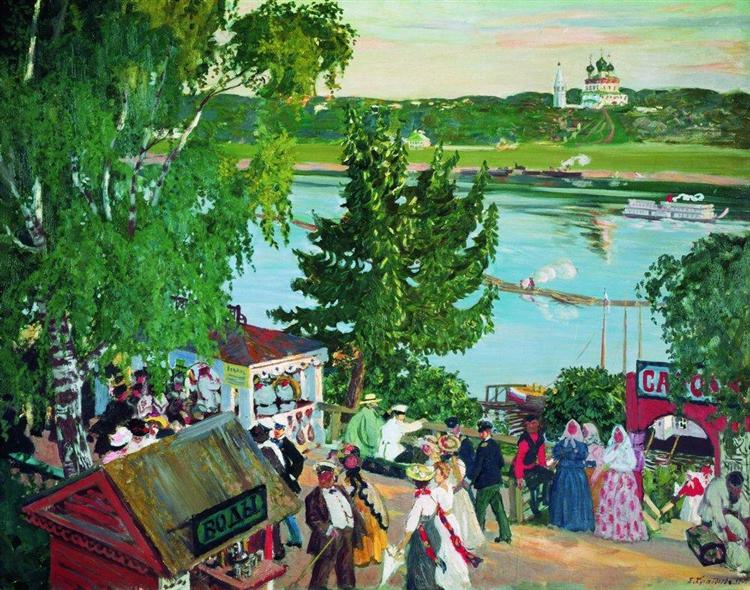 Promenade Along the Volga, 1909 - Boris Michailowitsch Kustodijew