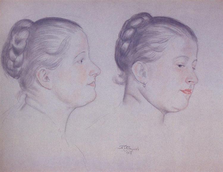 Two portraits of Annushka, 1918 - Boris Koustodiev