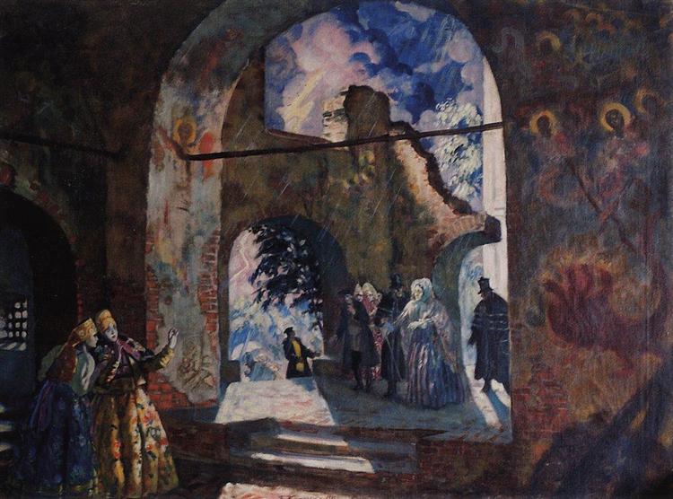 Under the arches of the old church, 1918 - Boris Koustodiev