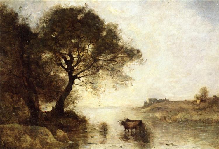 A Ford with Large Trees, c.1870 - Jean-Baptiste Camille Corot