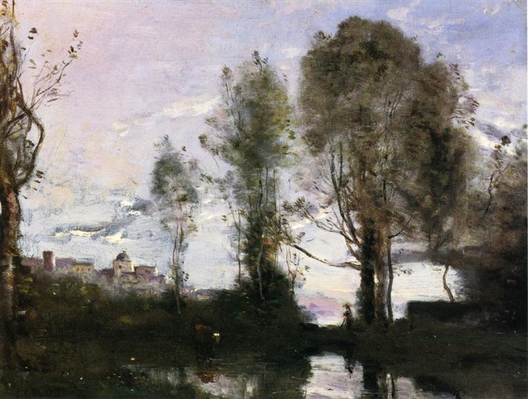Край озера (На память об Италии), c.1855 - c.1860 - Камиль Коро