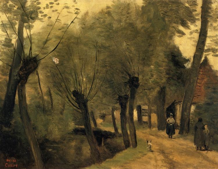 LaBuissiere, near Bethune (pas de Calais) Lane Bordered by Willows, 1874 - Jean-Baptiste Camille Corot