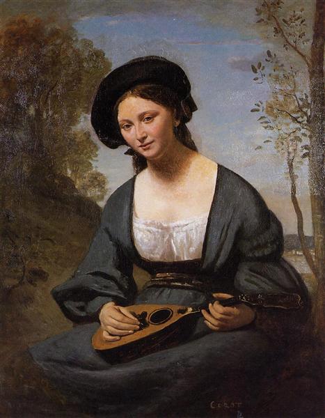 Woman in a Toque with a Mandolin, c.1850 - c.1855 - Jean-Baptiste Camille Corot