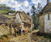 A Street in Auvers (Thatched Cottage and Cow) - Камиль Писсарро