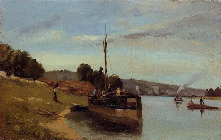 Barges at Le Roche Guyon, 1865 - Camille Pissarro