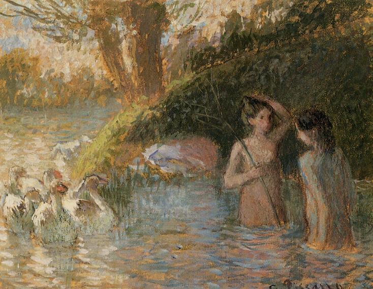 Bathing Goose Maidens - Камиль Писсарро