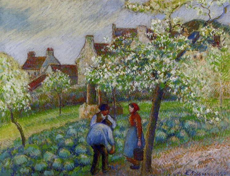 Flowering Plum Trees, c.1890 - Камиль Писсарро