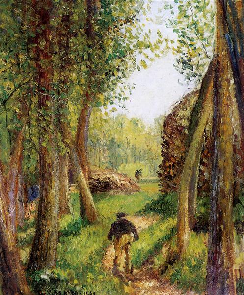Forest scene with two figures - Camille Pissarro