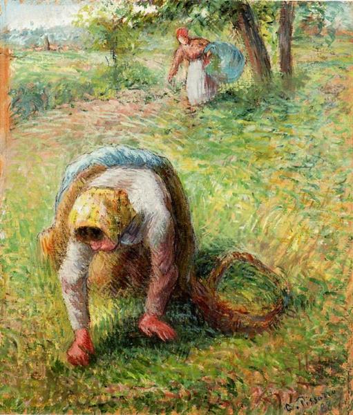 Peasants Gathering Grass, 1883 - Каміль Піссарро