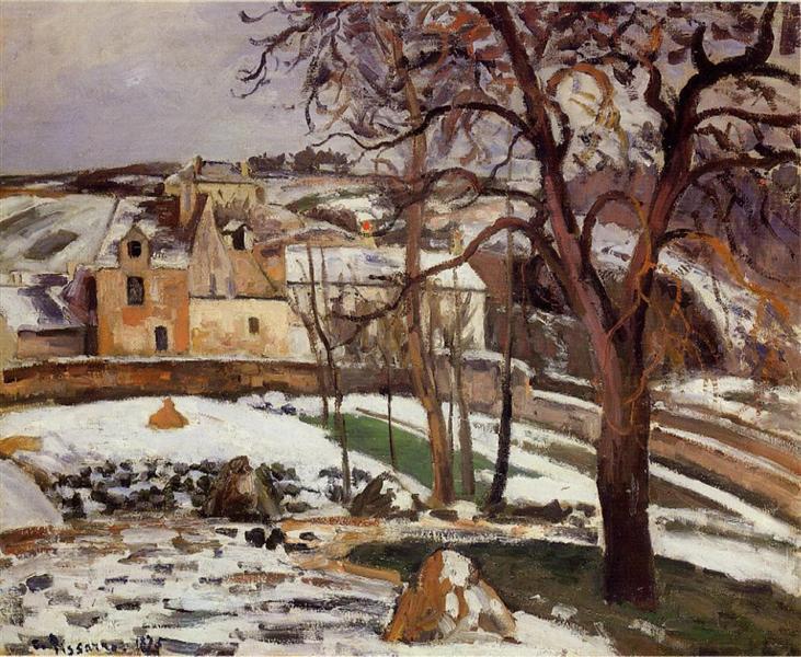 The Effect of Snow at l'Hermitage, Pontoise, 1875 - Camille Pissarro