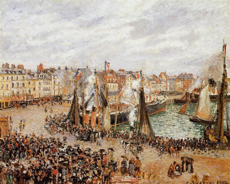The Fishmarket, Dieppe, Grey Weather, Morning, 1902 - Camille Pissarro