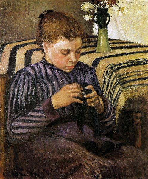 Young woman mending her stockings, 1895 - Камиль Писсарро