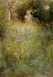 A Fairy Or Kersti And A View Of A Meadow - Carl Larsson