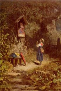 Praying peasant girl in the woods - Карл Шпіцвег