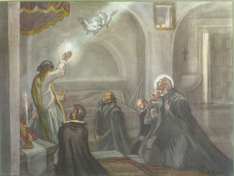 The Life of St. Ignatius Loyola. Plate 5. Ignatius and the first companions take vows at Montmatre 15th August 1534. - Carlos Saenz de Tejada
