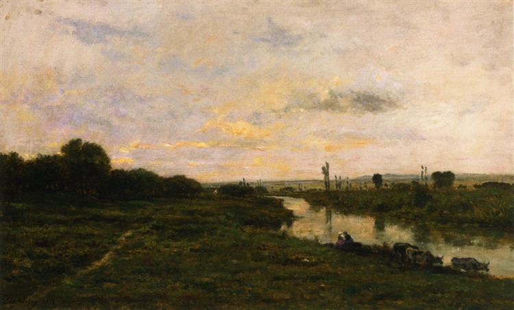 Cows on the Banks of the Seine, at Conflans, 1876 - Charles-Francois Daubigny